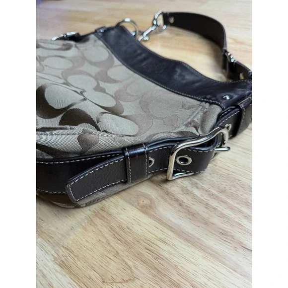 Coach Signature Jacquard Brown Leather Trim Hobo Shoulder Bag Monogram Canvas - Picture 11 of 16